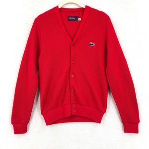 Vintage IZOD Lacoste Boys 16 Red Cardigan Sweater Button Front Long Sleeve Logo